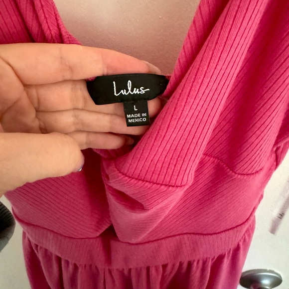 Lulus Sweetest of Dreams Hot Pink Ribbed Twist-Front Cutout Romper - Picture 6 of 8